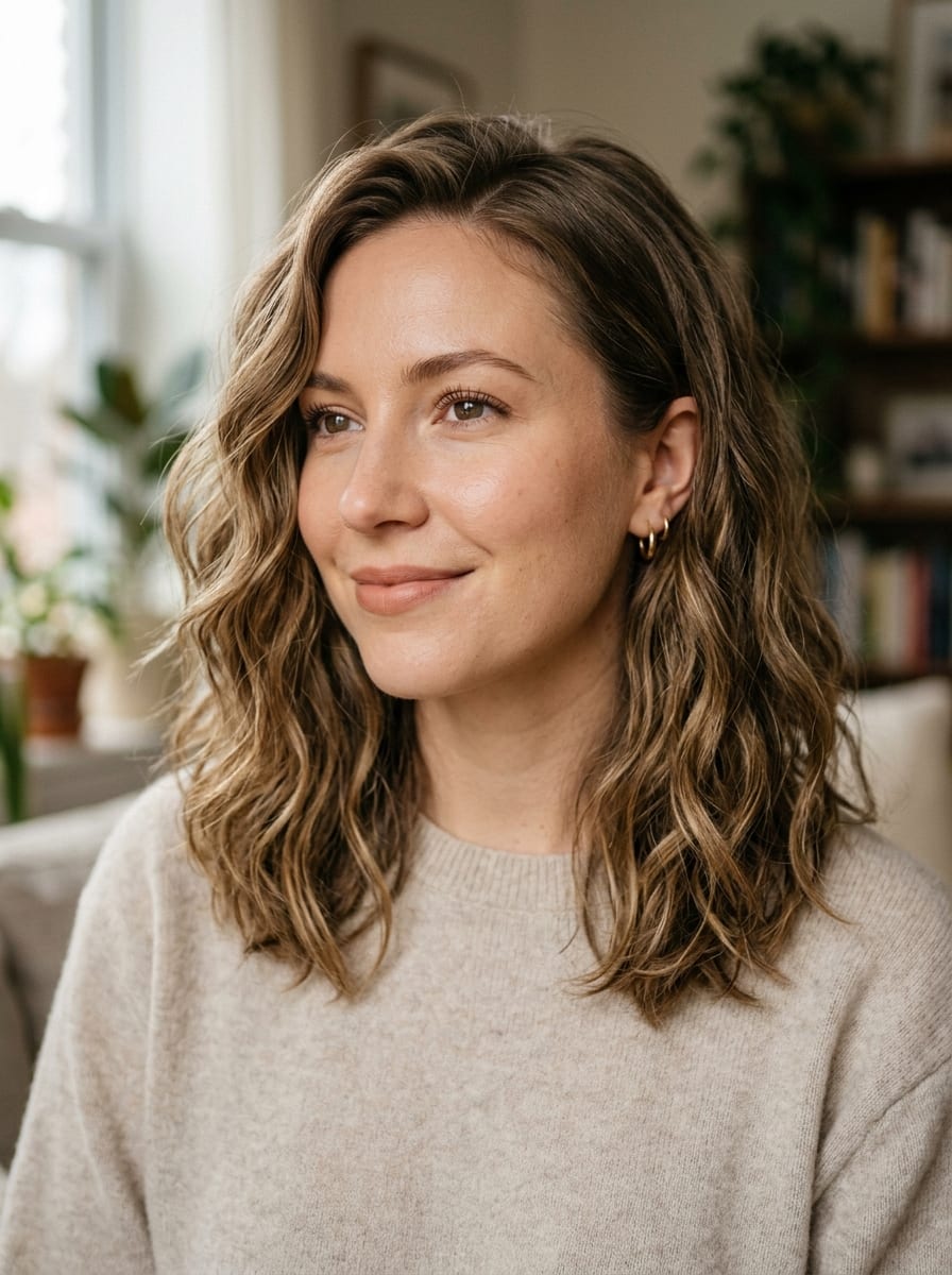 Wavy Lob mit Seitenscheitel - Frisur für wellige Haare